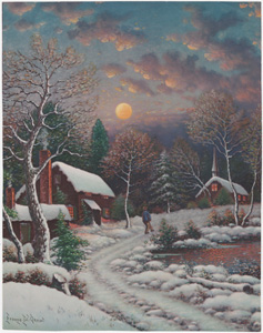 George W Drew winter village scene